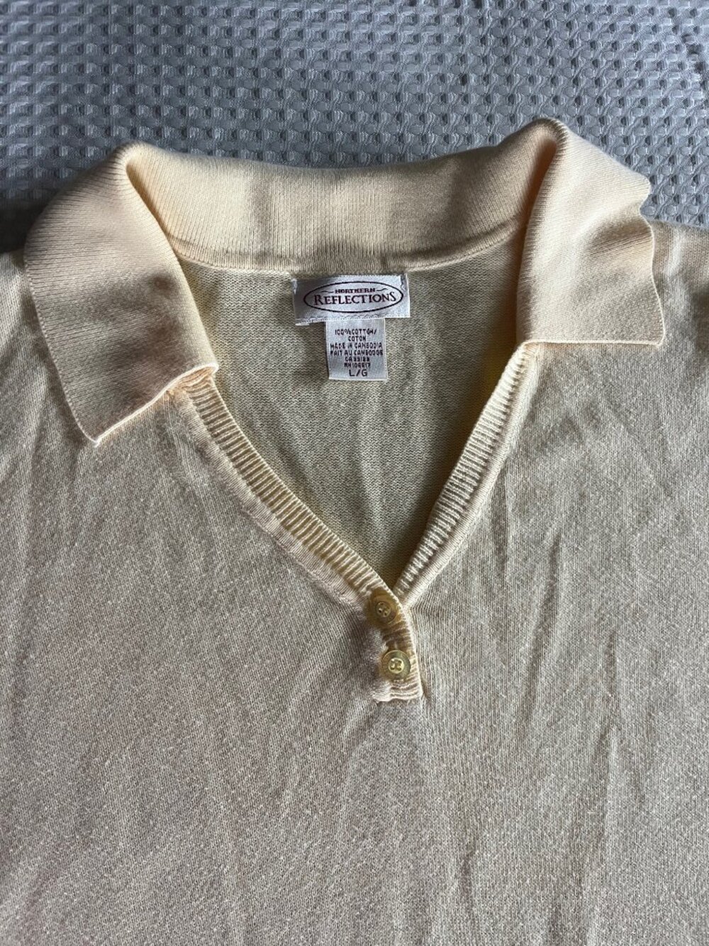 Vintage Northern Reflections Butter Yellow 100% Cotton Polo Sweater Large